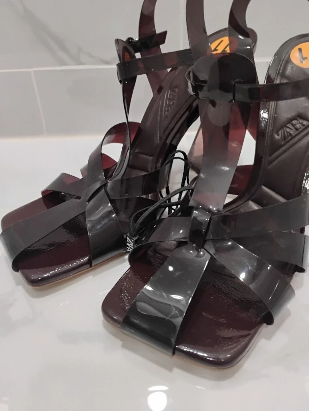 Zara Dark Burgundy Transparent Strappy Heel Sandal